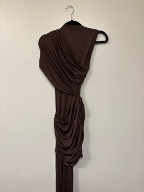 Sleeveless Brown Draped Women’s Dress